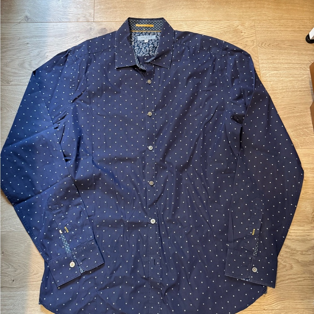 Ted Baker Dark Blue Patterned Men's Button Down Shirt